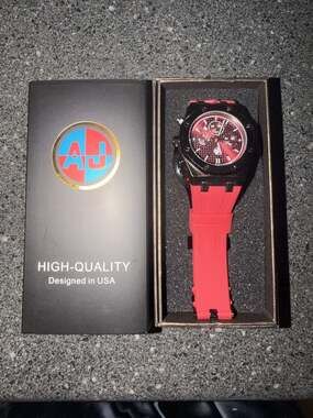 AJ High-Quality Chronograph Watch with Red Silicone Strap